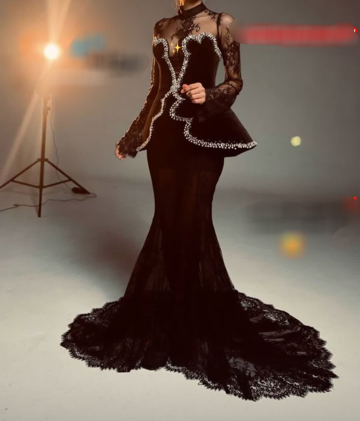 لباس مجلسی زنانه مخمل با دانتل فرانسه